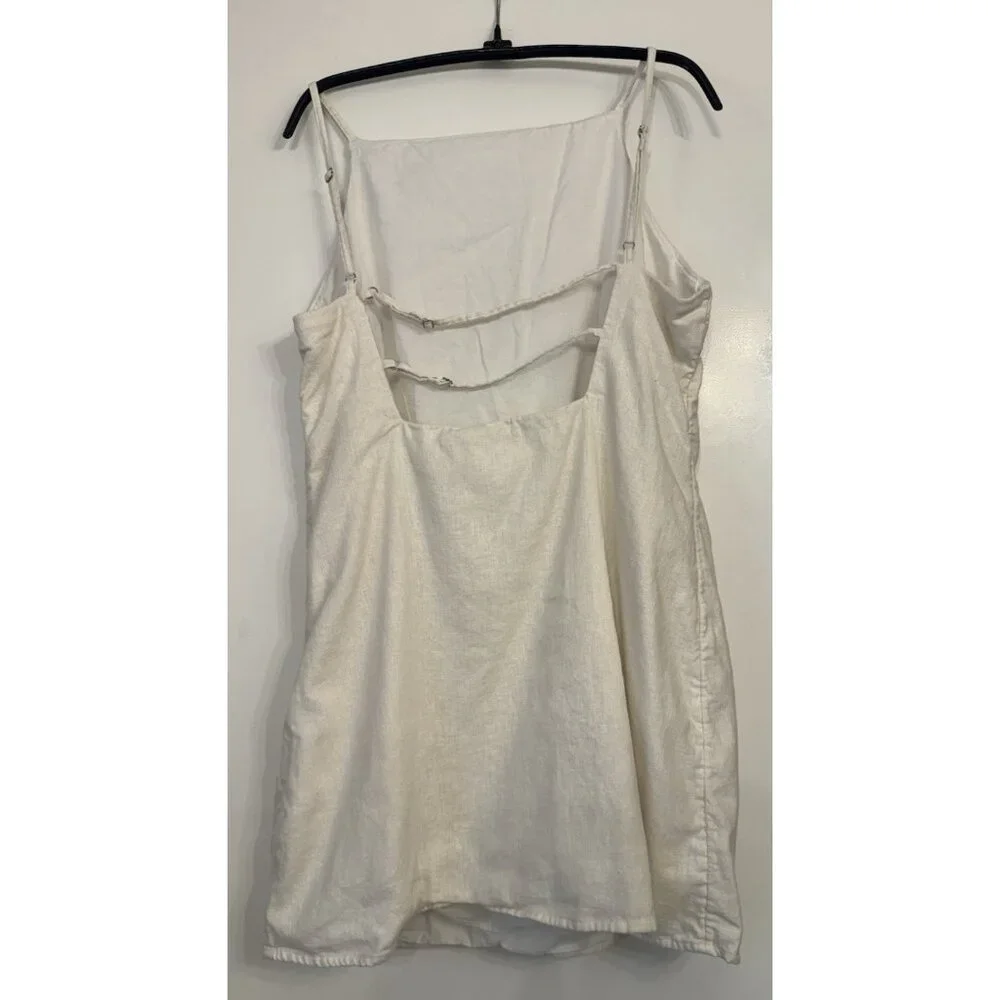 Abercrombie & Fitch Linen Strappy Mini Dress Cream Coastal Graduation L - Picture 4 of 13